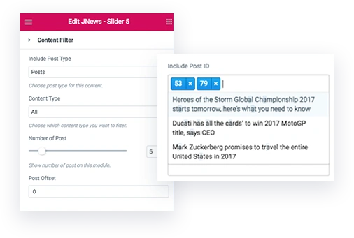 slider content filering