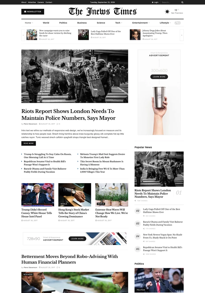 Newspaper website preview