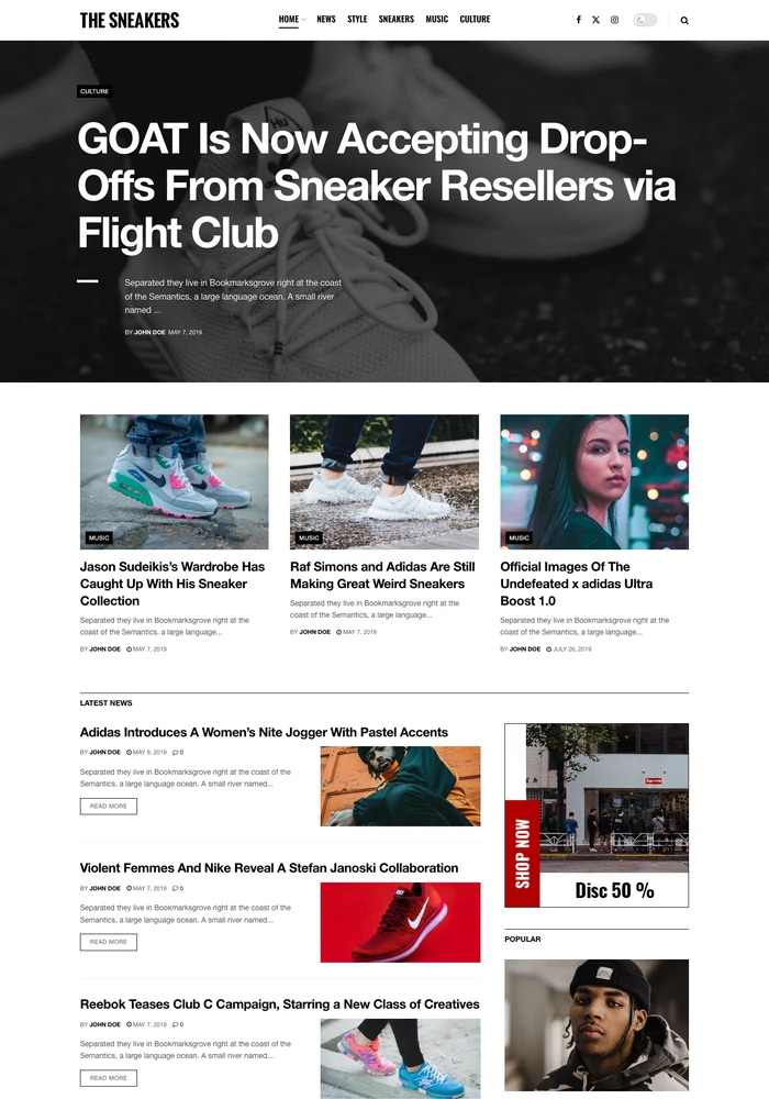 Sneakers website preview